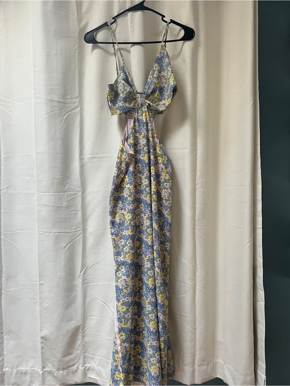 Lulu's Blue and Yellow Floral Tie-Front Maxi Dress